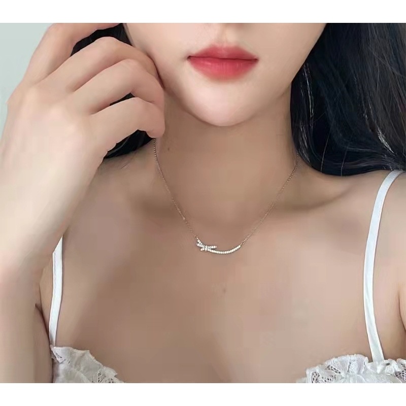 Smile Smiley Bow Kalung Perempuan Rantai Klavikula Cahaya Desain Niche Mewah Merasakan ins Kalung Influencer Trendi