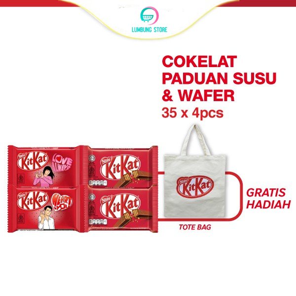 

KITKAT Coklat Wafer Valentine 4F 35g x 4pcs GRATIS Tote Bag