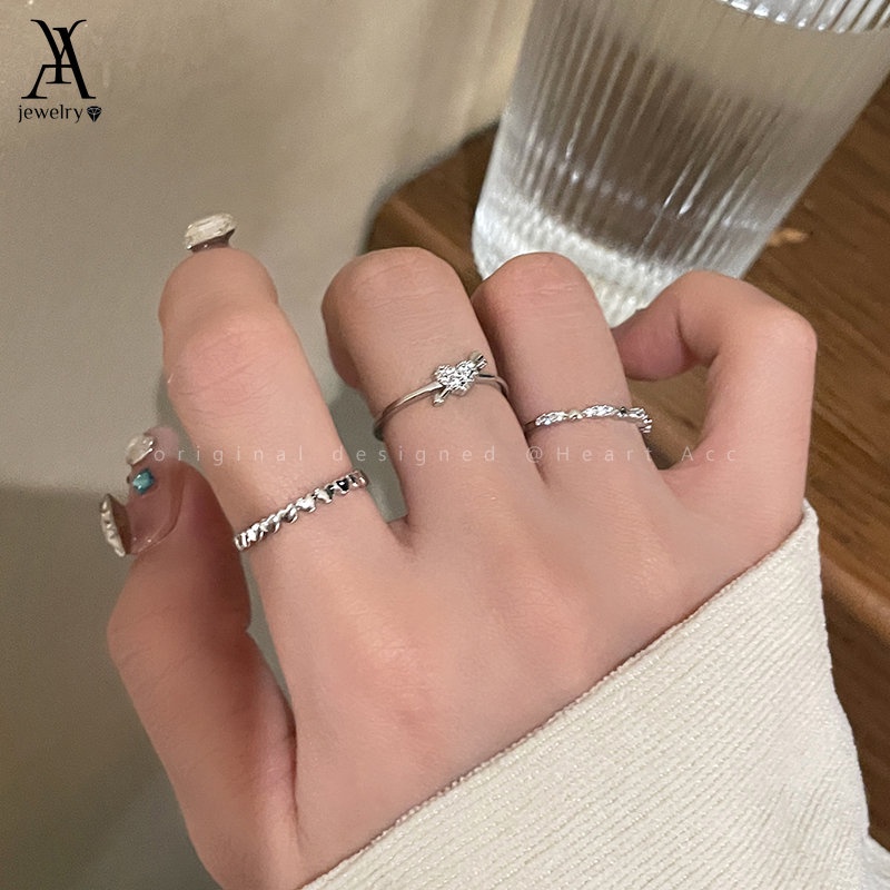 Ay (CN) 3Pcs/Set 18K Emas Arrow Piercingces Heart Ring Set Fashion Kristal Zirkon Tembaga Perak Rings Untuk Wanita Perhiasan Aksesoris