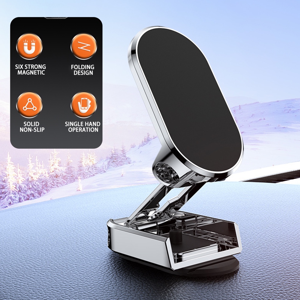 Stand Phone Holder Hp Magnetik Universal Bisa Dilipat / Diputar 360 Derajat Bahan Alloy Untuk Mobil