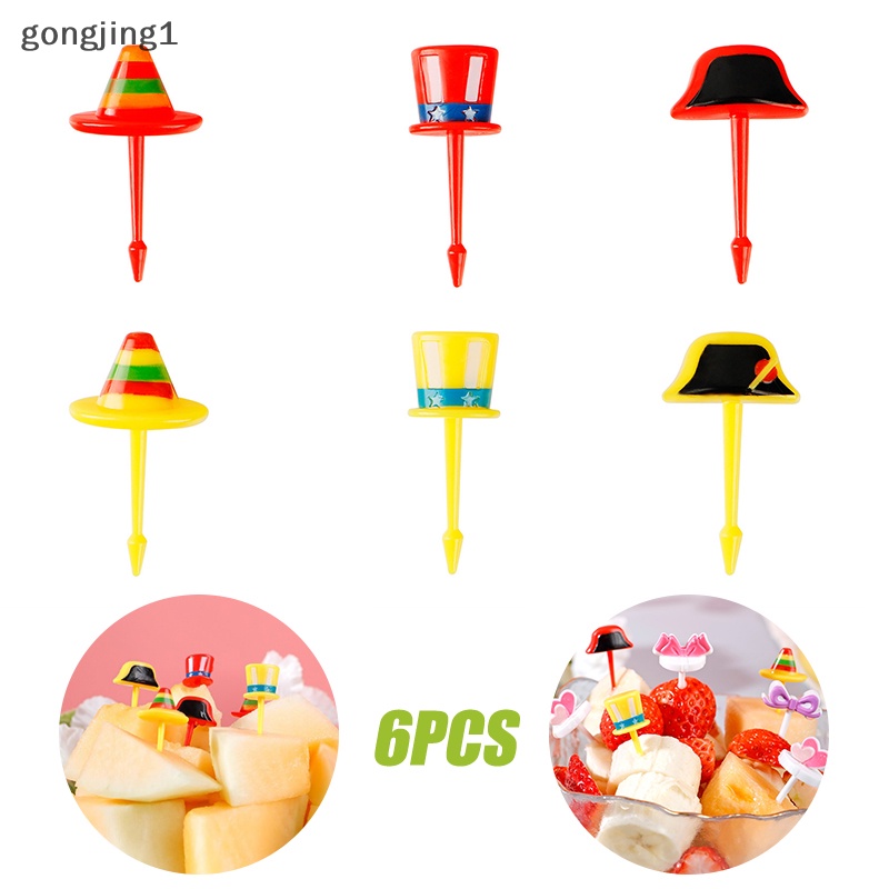 Ggg 6Pcs Topi Mini Lucu Farm Kartun Food Pick Anak Snack Kue Dessert Makanan Buah ID