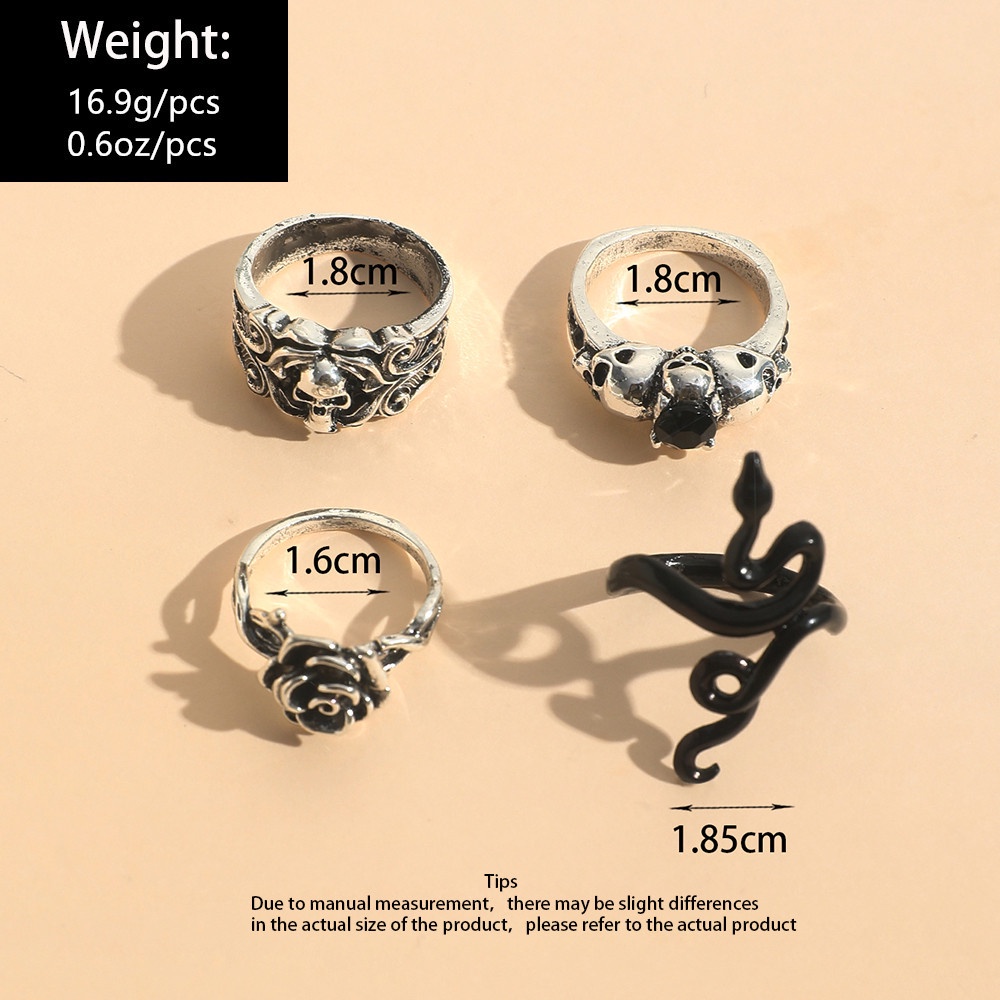 Gothic Fashion Skeleton Hovering Snake Ring Untuk Wanita Pria Punk Rose Skull Unisex Rings Perhiasan Aksesoris Hadiah Pesta