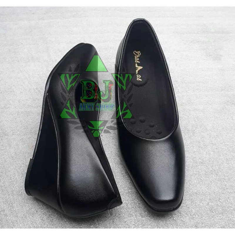 Sepatu Persit Wedges Wejes 5cm Hitam Dop Erasmas Spatu Psh/psk WG 5cm