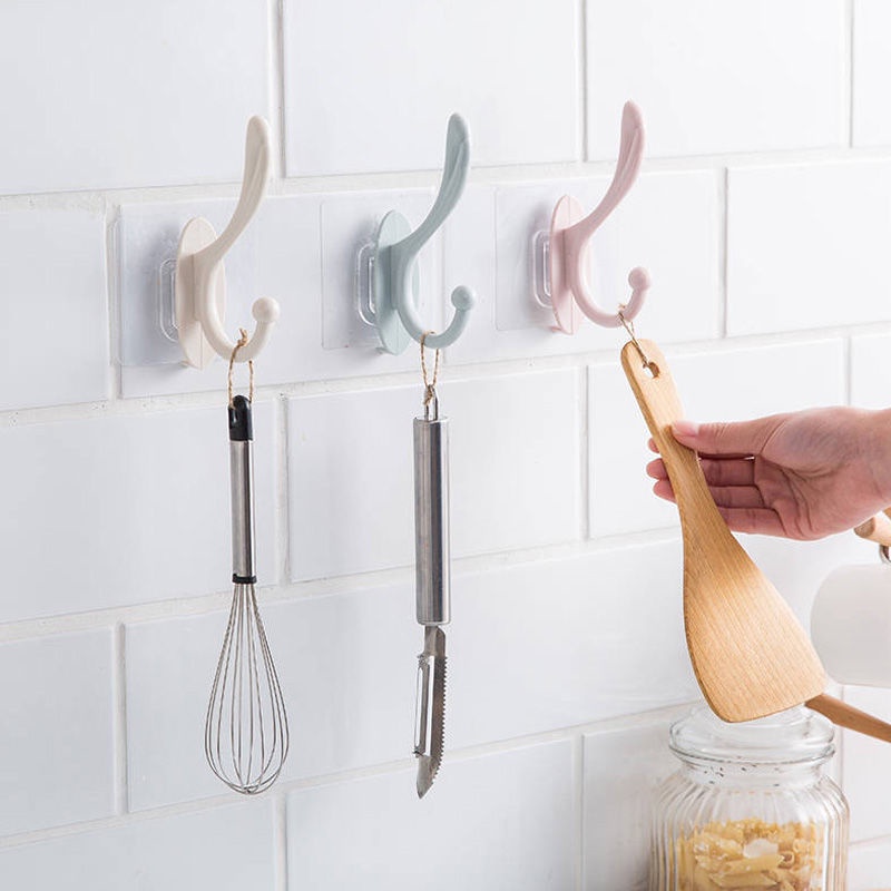 Self Adhesive Punch-Free Dual Purpose Wall Hooks/Rak Handuk Rumah Tangga Gantungan Baju Jas