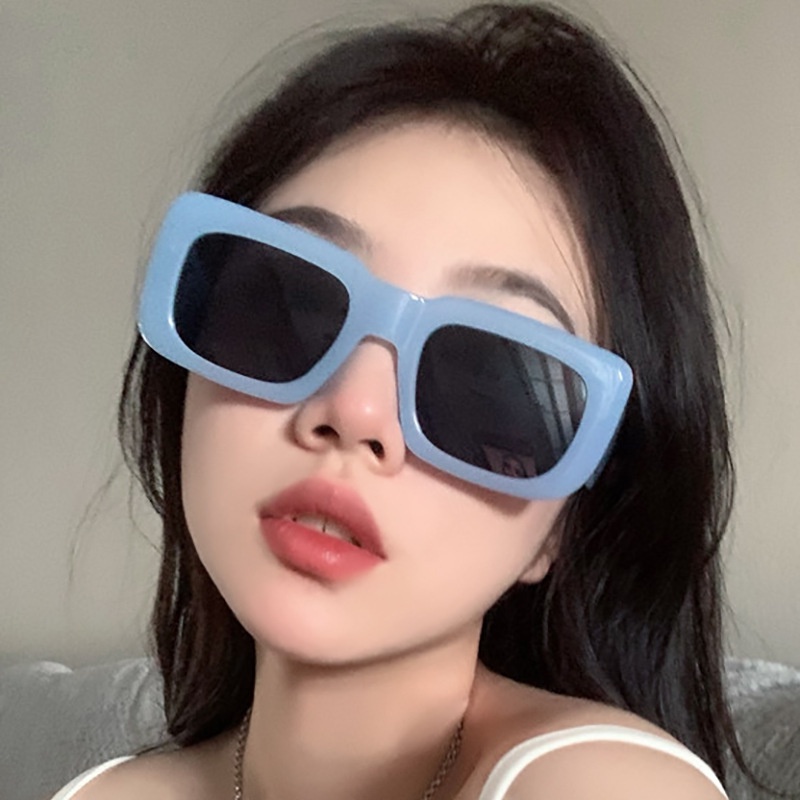 (YUZHU) Kacamata Hitam Kotak Biru Fashion Korea Kacamata Bingkai Oversized Fashion Baru Untuk Wanita