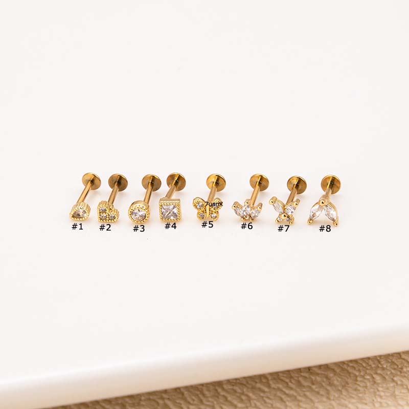 1biji 16Gauge Anting Tindik Tulang Rawan G23 Titanium Surgical Steel Hypoallergenic Mahkota Bentuk Squre
