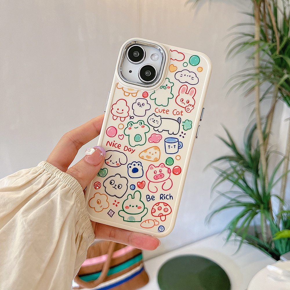 Casing IPhone Kompatibel Untuk Iphone11Korea Graffiti Line Animal14 Pro Max Casing Ip13 Pro Max Iphone12 Case Lembut TPU Belakang Sarung Hp