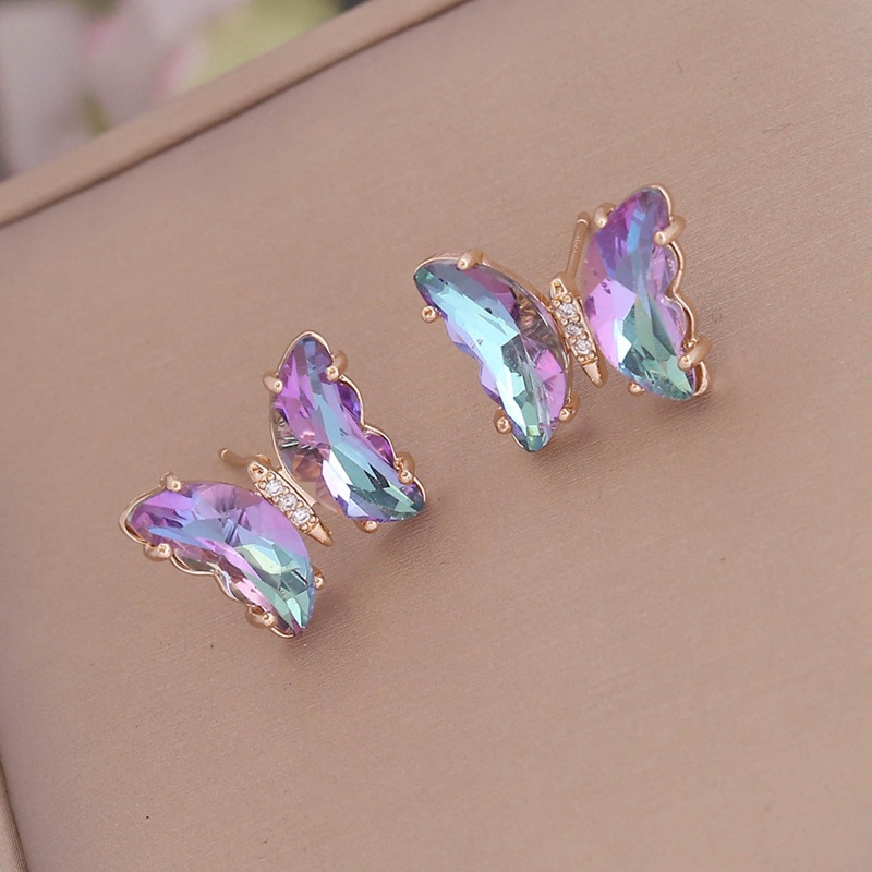 Wanita Kristal Kupu-Kupu Anting Bingkai Logam Perhiasan Zirkon Anting Hias Gadis Vitalitas Halo Aksesoris Hadiah