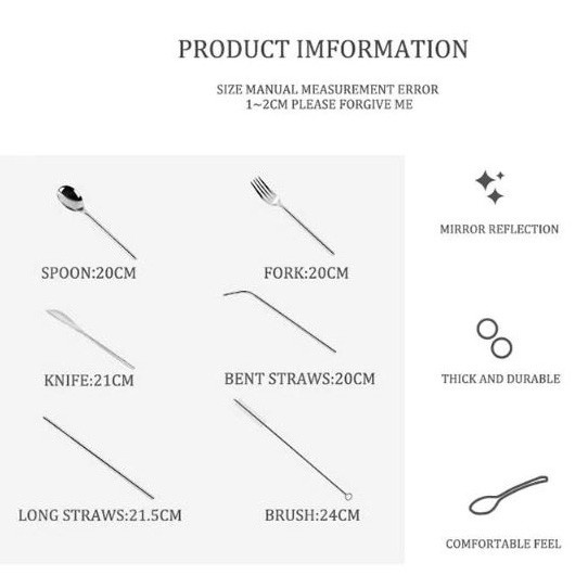 (BONUS POUCH) 1 Set Alat Makan Sendok Garpu Pisau Sumpit Sedotan dengan Pouch Knifezer Set Alat Makan Japanese Style