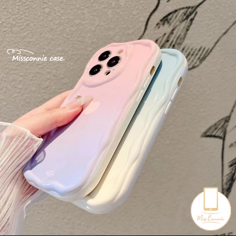 IPHONE Case Warna Permen Macaron Sederhana Kompatibel Untuk Iphone11 Pro Max 7Plus XR 14 13 12 Pro Max 6 6s 7 8 Plus X XS Max SE 2020 Gradiasi Cinta Hati 3D Tepi Bergelombang Melengkung Lembut Tpu Cover