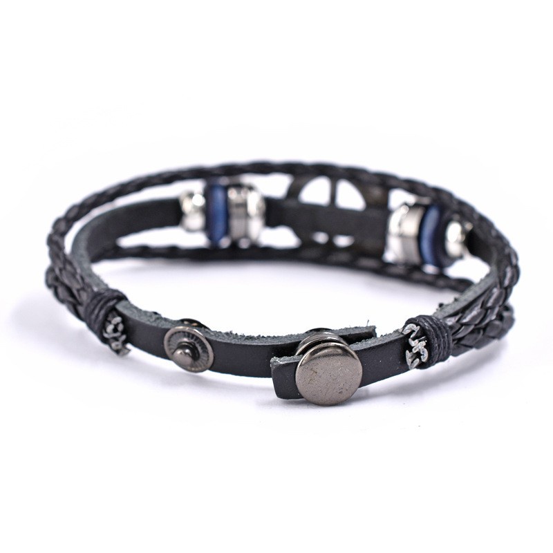 Z H Perhiasan Vintage Rock Kulit Gelang Pria Dan Wanita Fashion Stainless Steel Multilayer Manik-Manik PU Gelang Punk Pesta Perhiasan Aksesoris