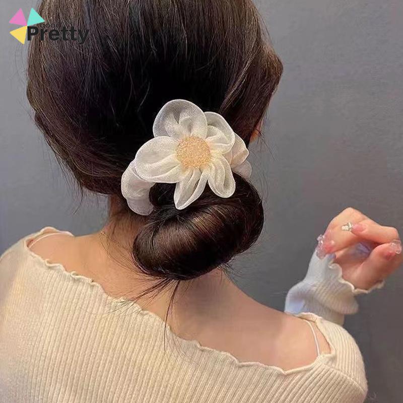 Ikat Rambut Scrunchie Korea Perempuan Model Bunga Daisy Aksesoris Wanita - PD