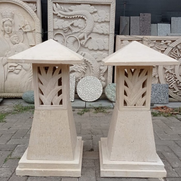 SALE Lampion Batu Paras Ukir Persegi + Umpak Termurah