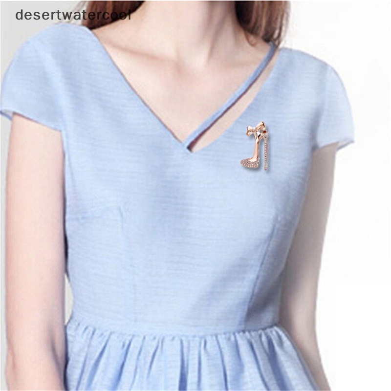 Deid Berlapis Emas Sepatu Hak Tinggi Bros Pin Stunning Kristal Berlian Imitasi Perhiasan Hot Martijn