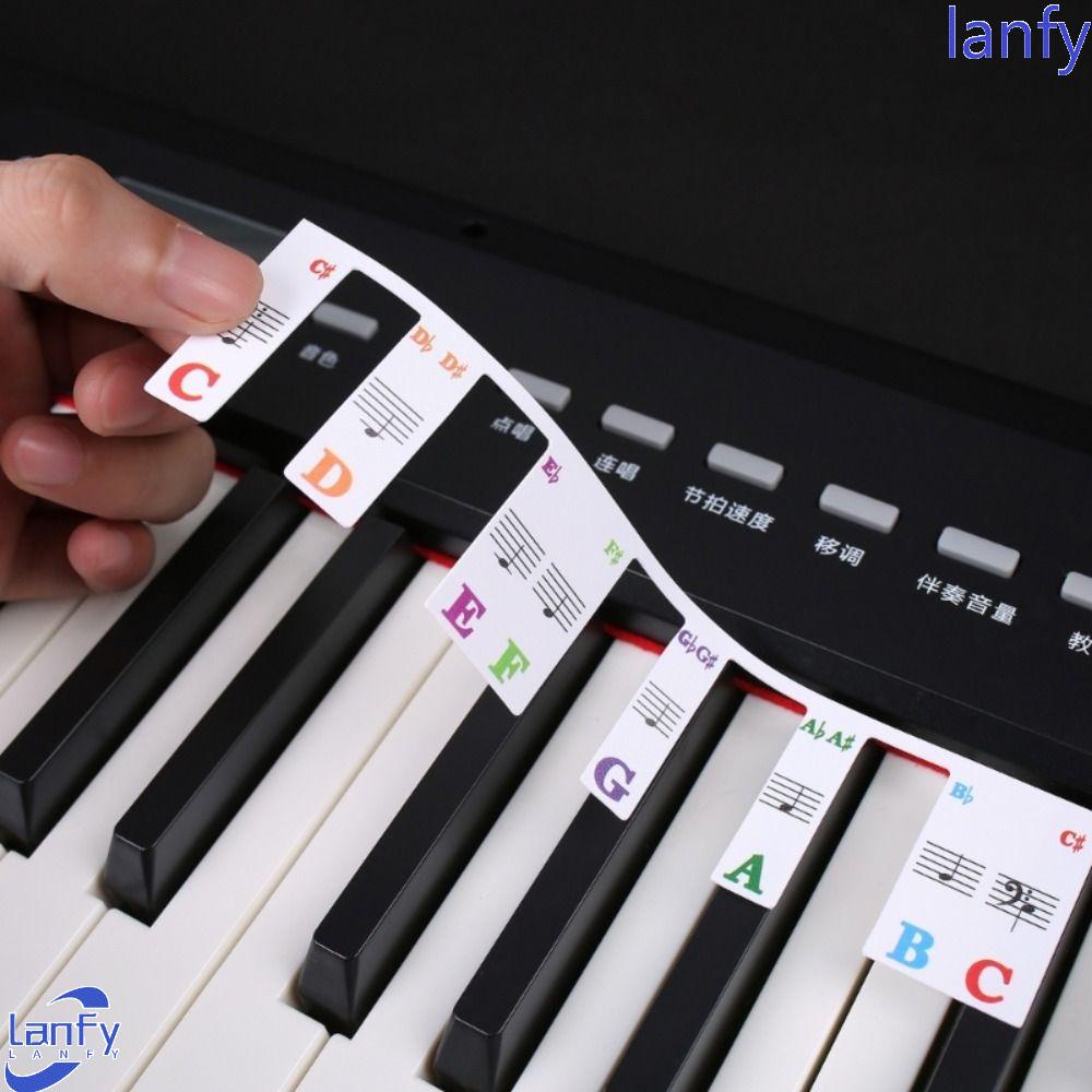 Lanfy Stiker Keyboard Piano Removable Stiker Transparan Simbol 88kunci 61kunci Garu Penanda Piano Elektronik Sticker