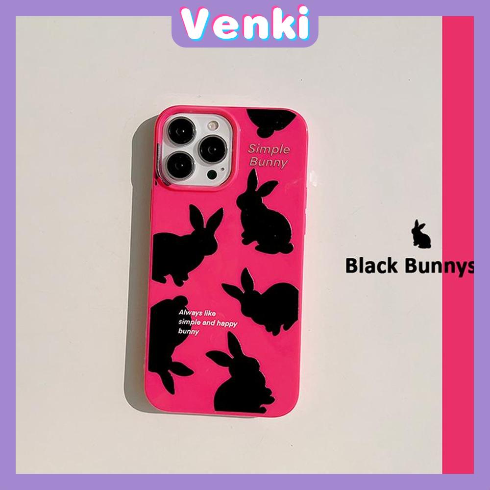 VENKI - Untuk iPhone 11 iPhone Case Hitam Glossy TPU Soft Case Shockproof Protection Camera Pump Cute Red Bunny Kompatibel dengan iPhone 14 13 Pro max 12 Pro Max xr xs max 7 8