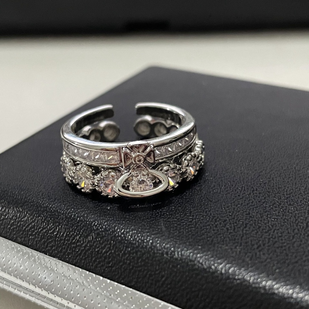 Double Layer Detachable Flash Diamond Ring Aksesoris Cahaya Kepribadian Mewah Retro