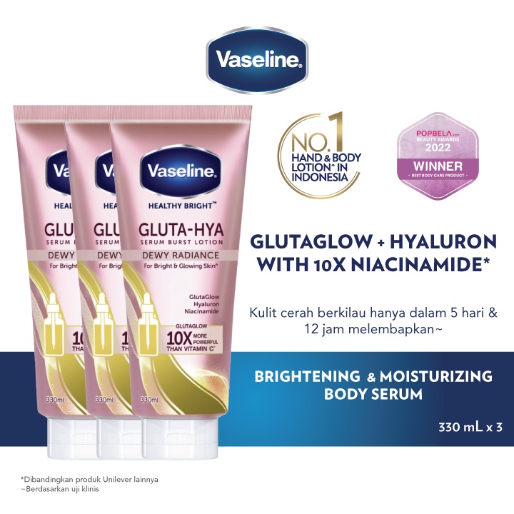 Vaseline Healthy Bright Gluta Hya Serum Lotion Dewy Radiance 330ml Triplepack