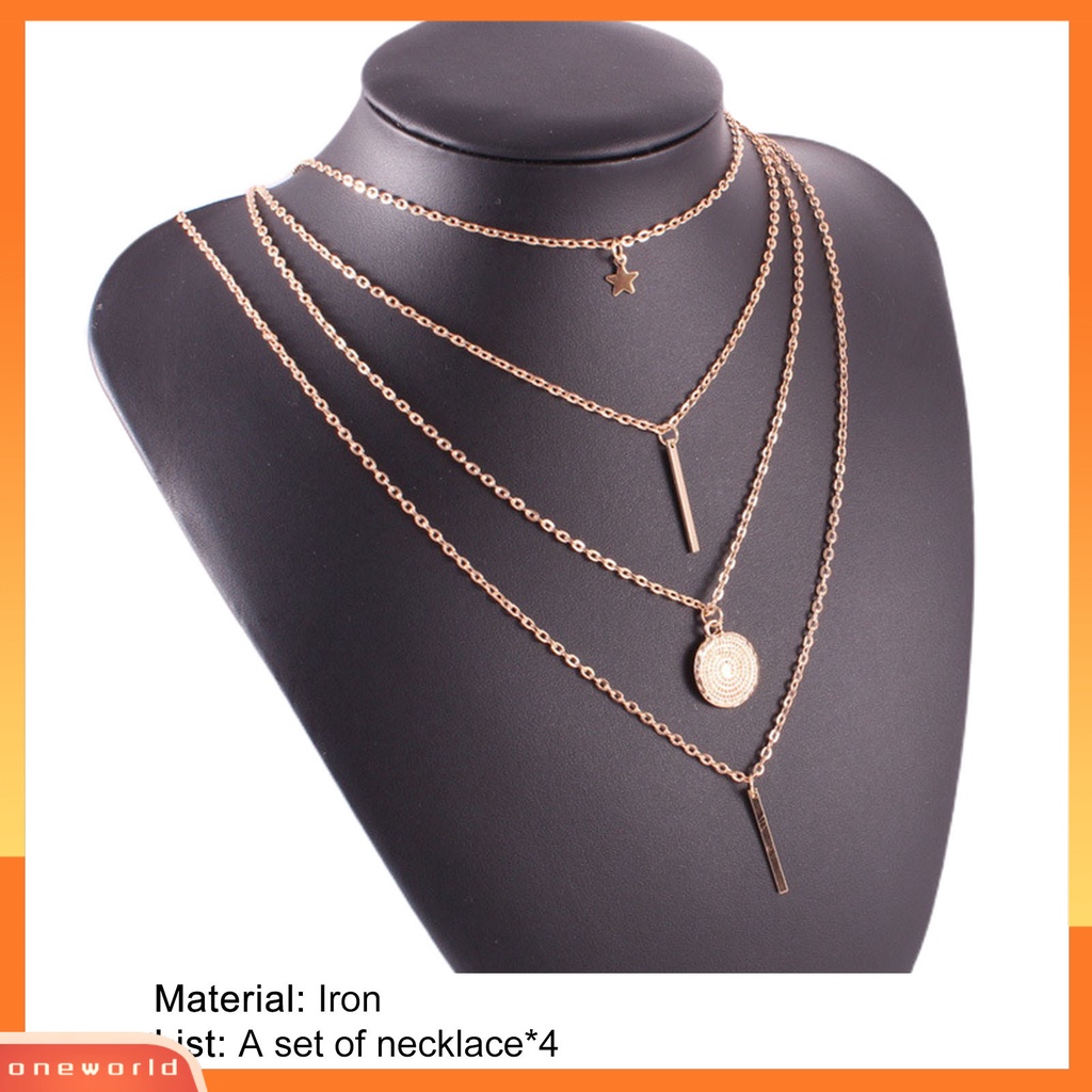 [ONE] 4pcs Kalung 4layer Temperamen Liontin Geometris Elegan Kalung Multilayer Untuk Perjamuan