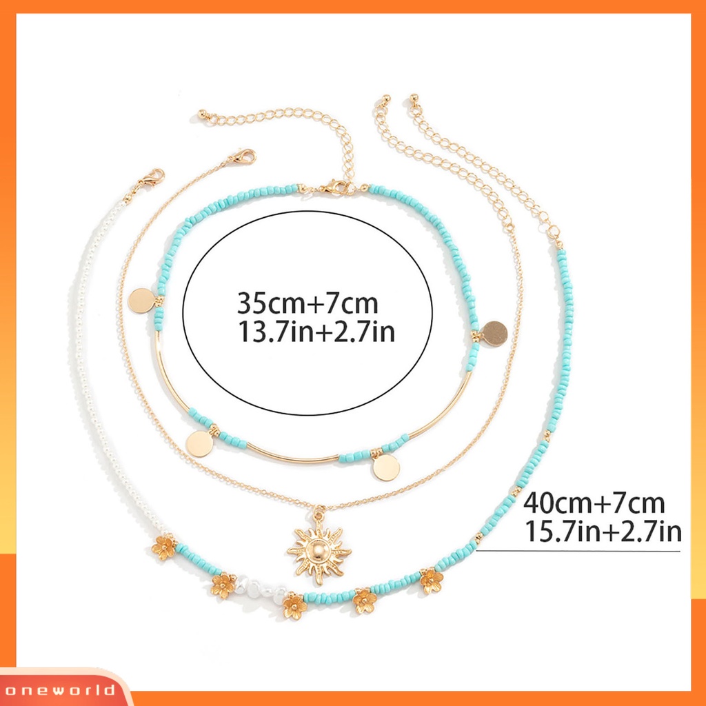 [ONE] 3pcs/set Wanita Kalung Gaya Bohemia Multi Lapisan Mutiara Imitasi Payet Portable Lady Pendant Hadiah Ulang Tahun