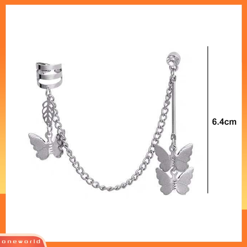[ONE] 1pasang Kupu-Kupu Wanita Anting Keren Punk Warna Perak Link Rantai Tulang Rawan Klip Anting Fashion Perhiasan Hadiah