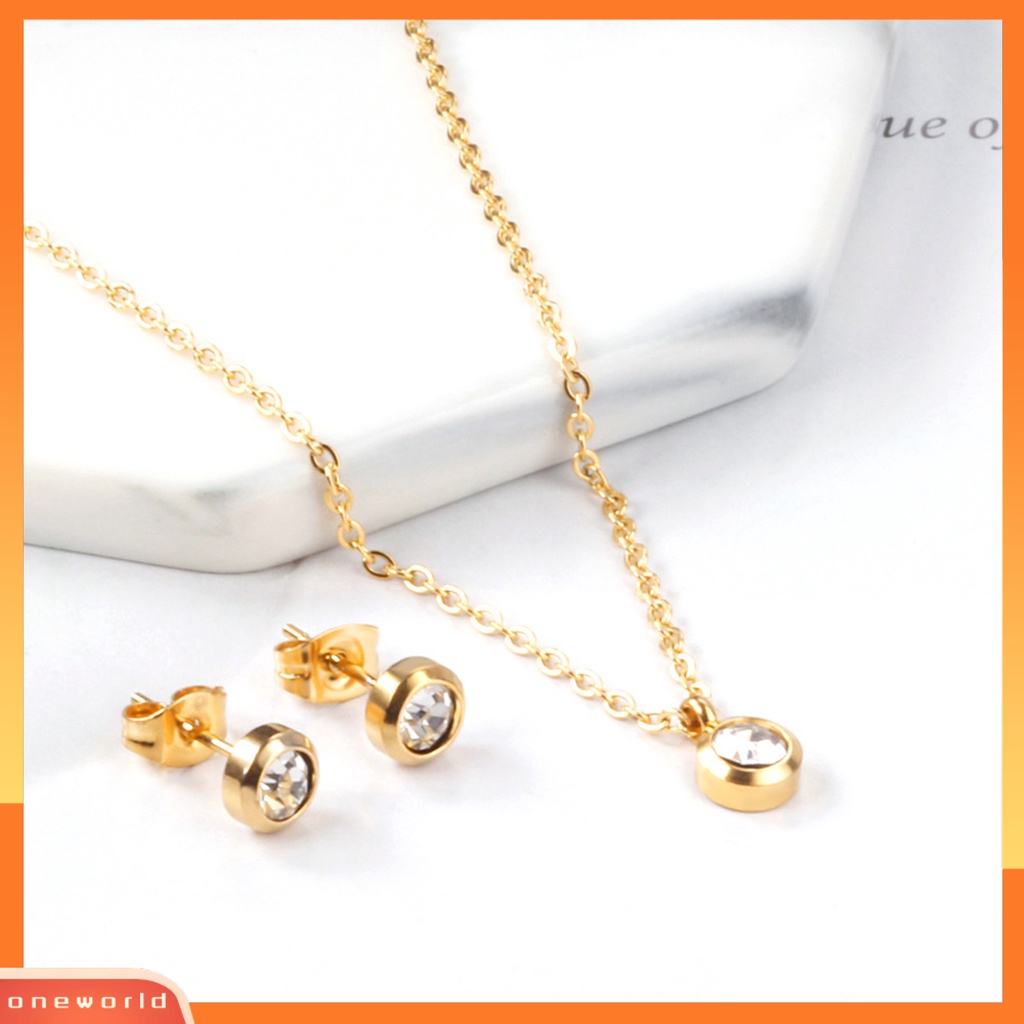 [ONE] 1set Kalung Anting Dengan Gaya Klasik Minimalis Liontin Bulat Set Perhiasan Untuk Wanita Kalung Dan Anting Kristal Imitasi