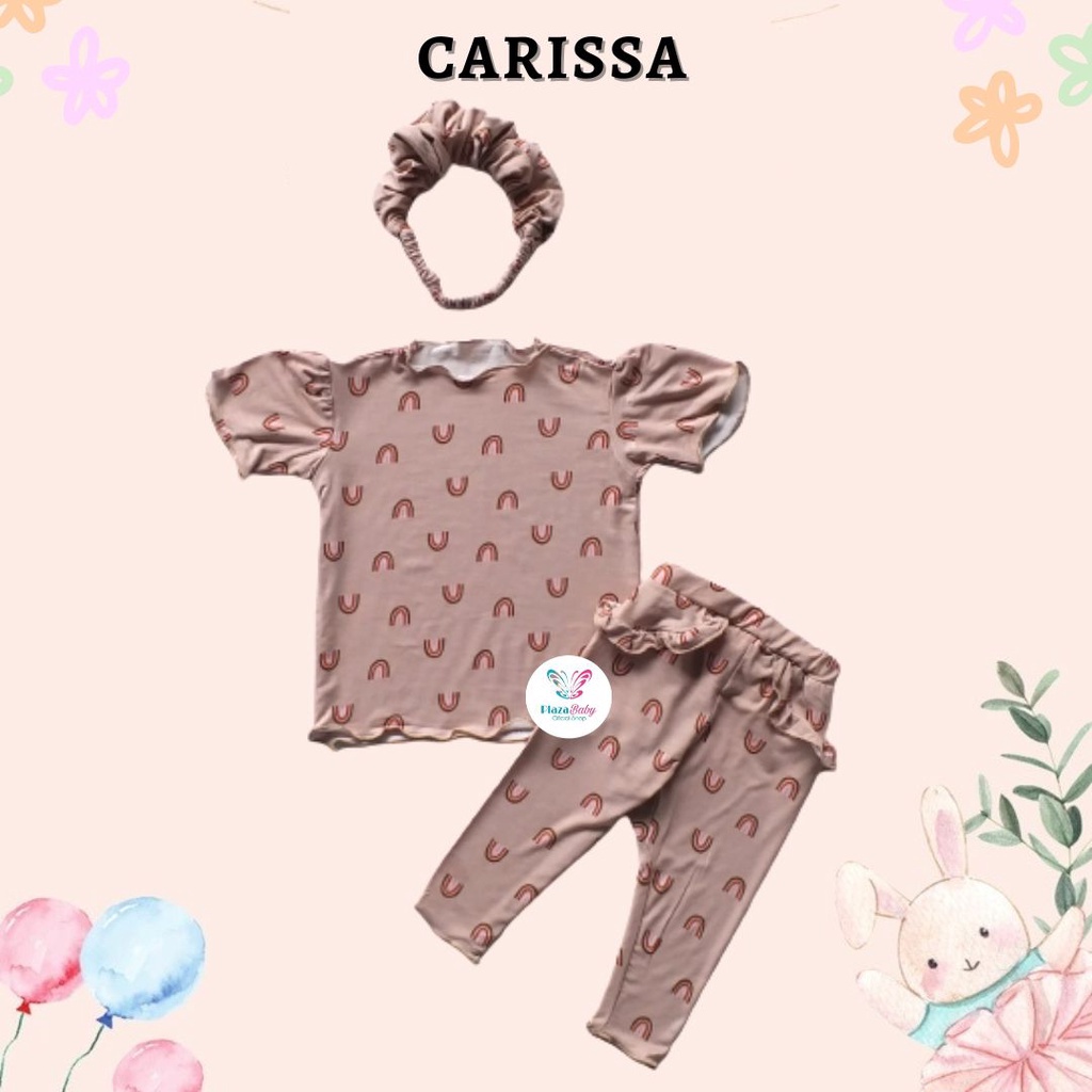 Plazababyku MX CARISSA setelan bayi motif bunga yang lucu free headband scrunchie + sandal