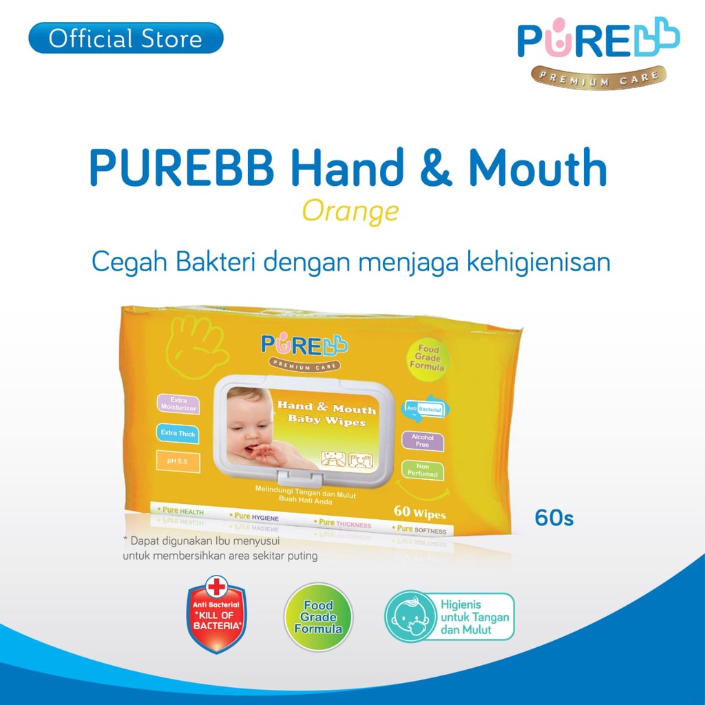 PUREBB Hand &amp; Mouth Baby Wipes Food Grade 10's