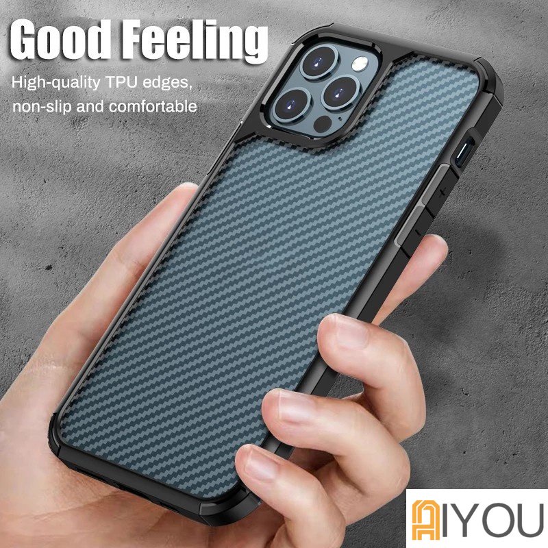 Casing iphone 14 13 12 pro max 11 pro xs max xr x 7 8 plus SE 2020 12 mini Bahan Serat Karbon Shockproof