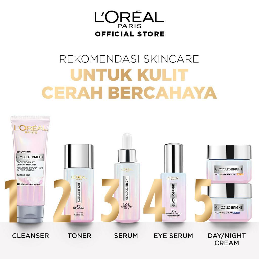 L'Oreal Paris Glycolic Bright Dark Circle Eye Serum Skincare - Menyamarkan Mata Panda dengan 3% (Glycolic + Niacinamide + Vit CG)