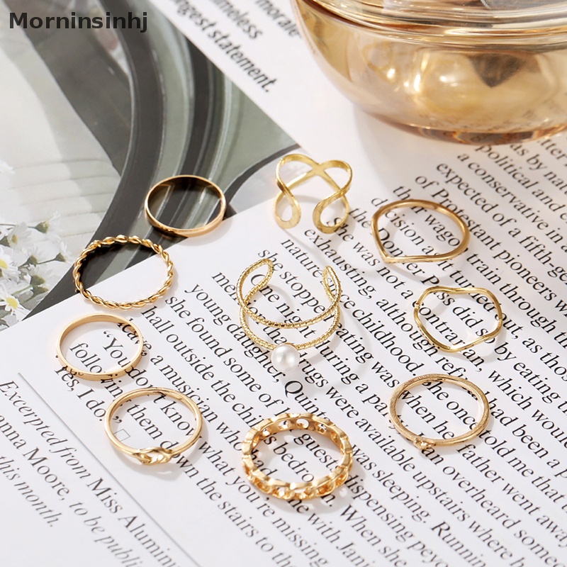 Mornin 10PCS Fashion Perhiasan Punk Warna Perak Rantai Lebar Cincin Set Logam Berongga Putaran Pembukaan Jari Cincin Tidak Teratur Jari Rings Untuk Gadis Lady Pesta Hadiah Pernikahan id