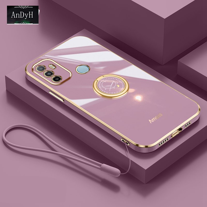 Andyh Casing Ponsel Silikon Ultra Tipis Untuk OPPO A53 A33 A32 2020 Deluxe Perlindungan Jatuh Band Emas Dengan Cincin Jam Dan Lanyard Gratis