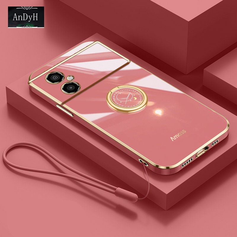 Andyh Casing Ponsel Silikon Ultra Tipis Untuk Xiaomi POCO M4 5G India Deluxe Perlindungan Jatuh Pita Emas Dengan Cincin Jam Dan Lanyard Gratis