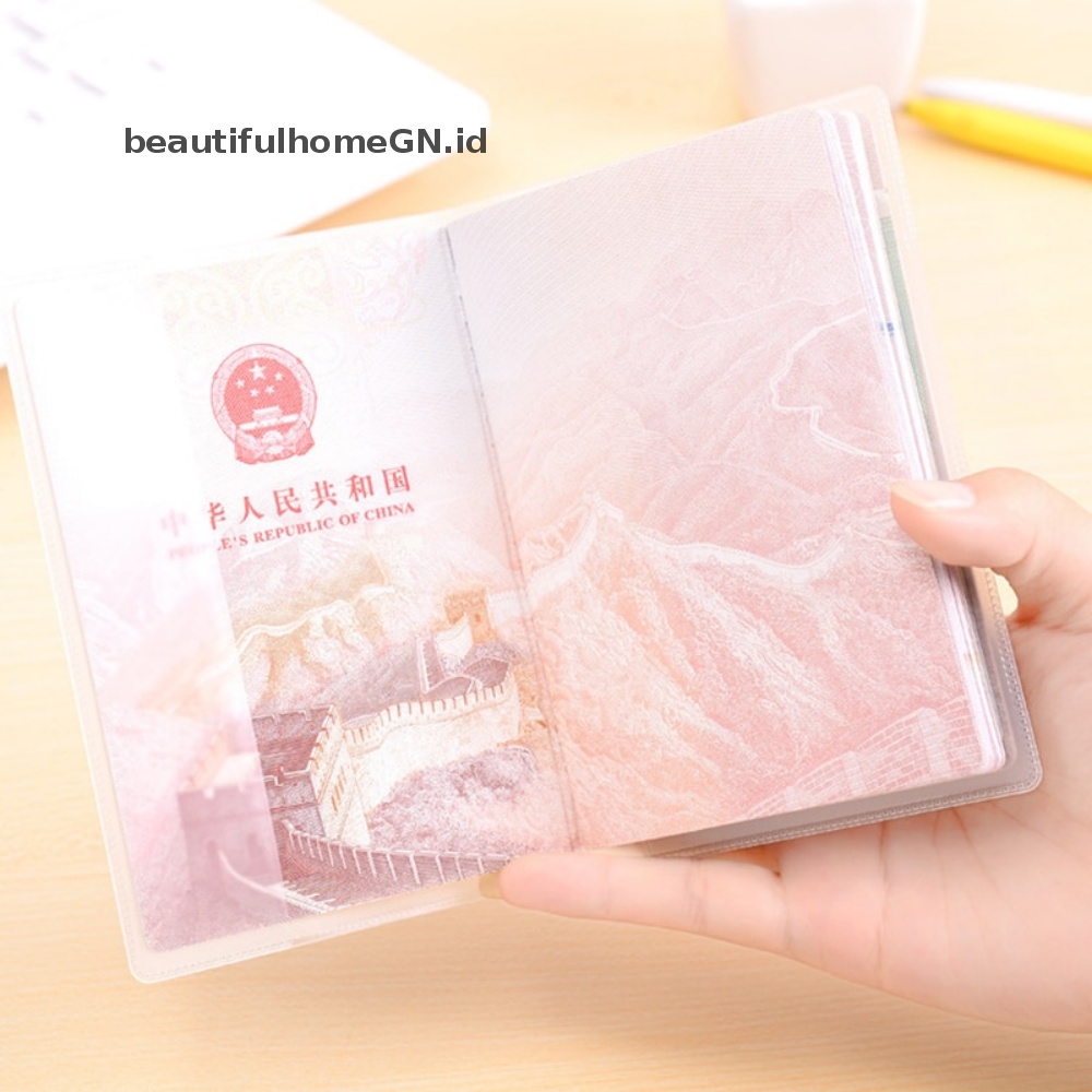 {Cantik} 1pcs Passport Cover PVC Waterproof Case Untuk Kartu Kredit Nama Dompet Paspor~