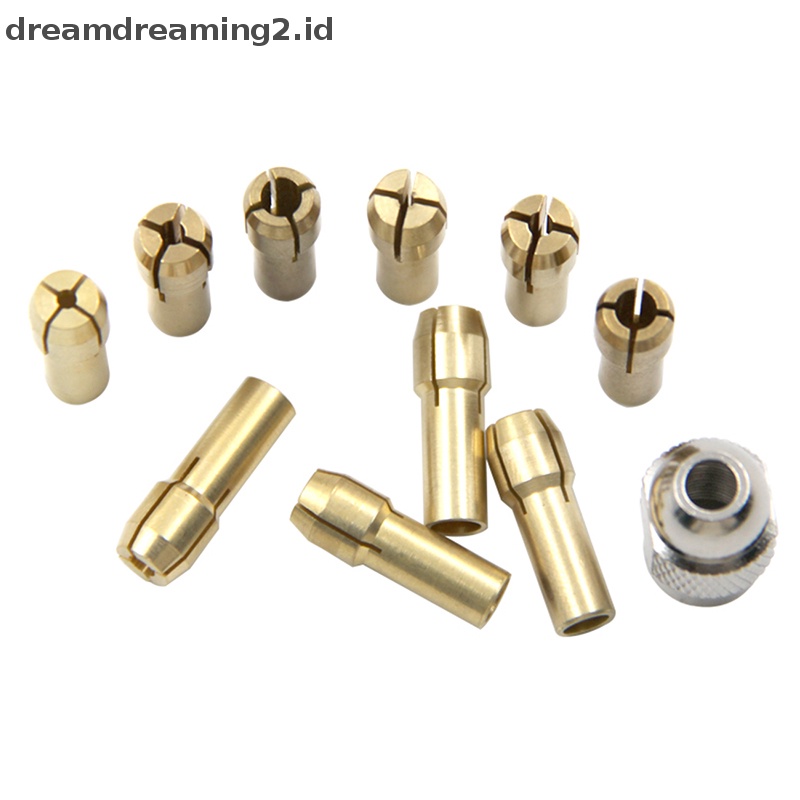 (drea) 11pcs /set Mata Collet Chuck Kuningan Bor Mini Untuk Alat Rotary 0.5-3.2mm //