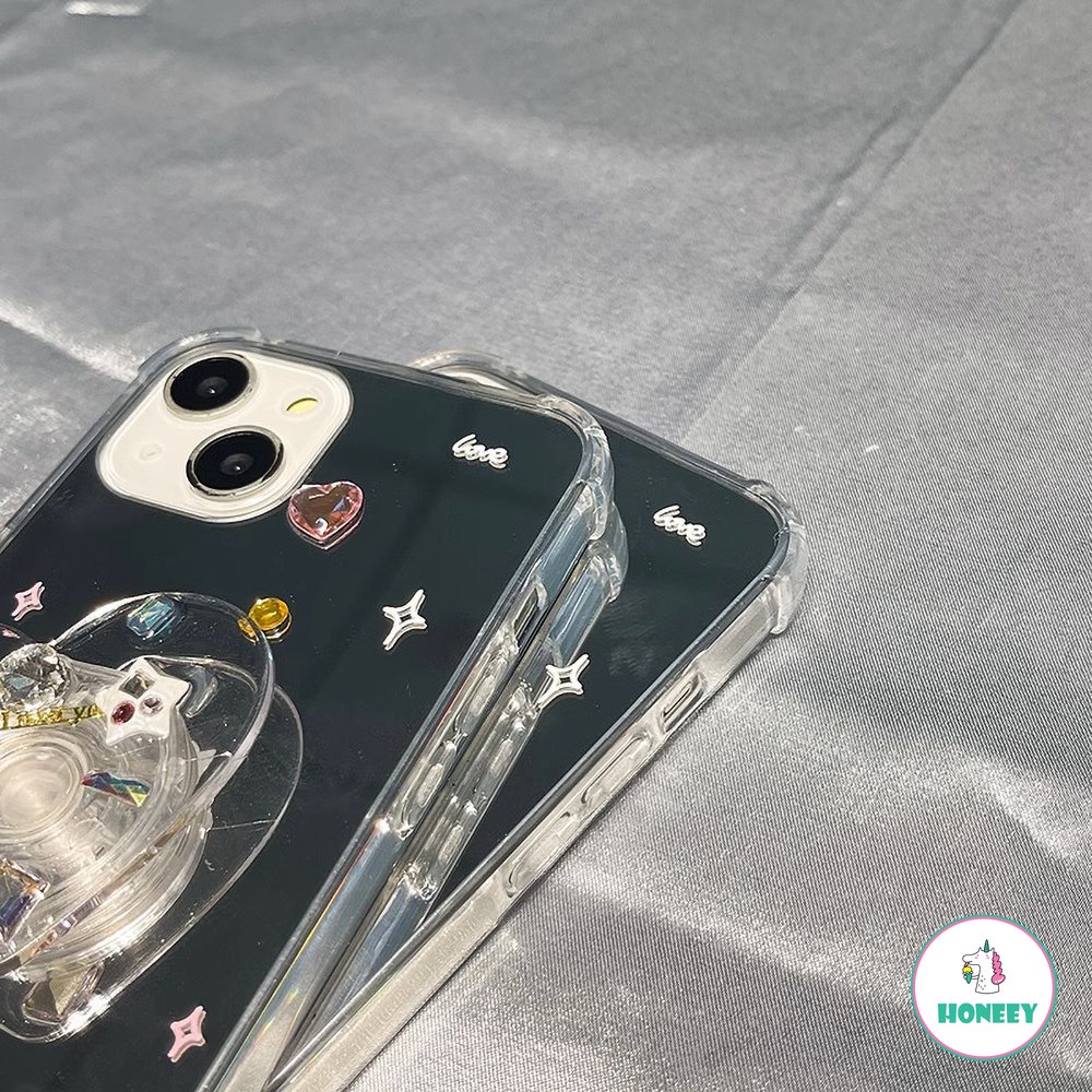 IPHONE Ins Korea Lucu 3D Epoxy Love Heart Bracket Mirror Phone Case Untuk Iphone14 13 12 11 Pro Max XR XS 7 8 Plus Indah Shockproof Soft Cover