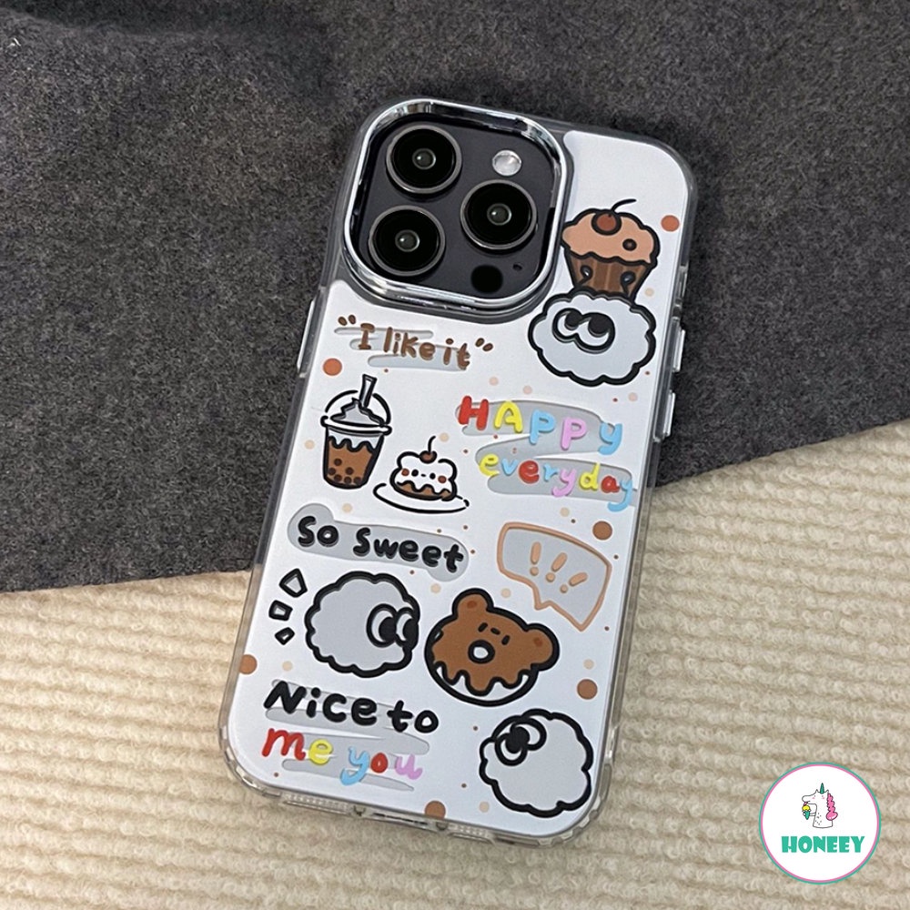 Casing Ponsel Cermin Pesta Dessert Lucu Imut Untuk iPhone 14 Pro Max13 11 12 Pro Max Bungkus Penuh Metal Pelindung Lensa Cover Handphone