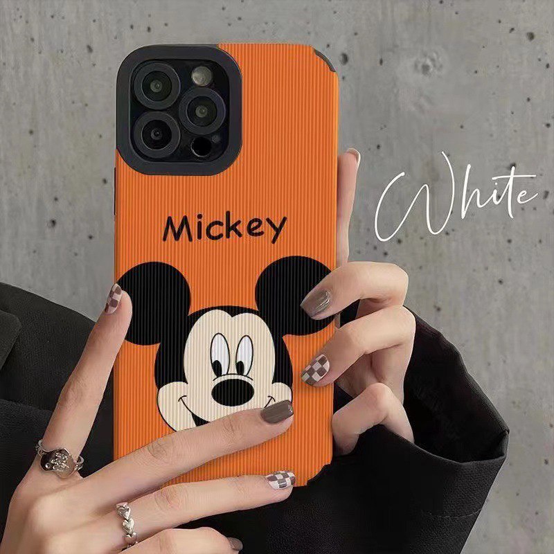 Lamb Skin Cute Orange Mickey Soft Case IPhone 6S 7 Plus 8 Plus X XS XR XS Max 11 13 12 14 PRO Max 14 Plus 12 13 MINI SE Phone Case Girl Women's Fashion