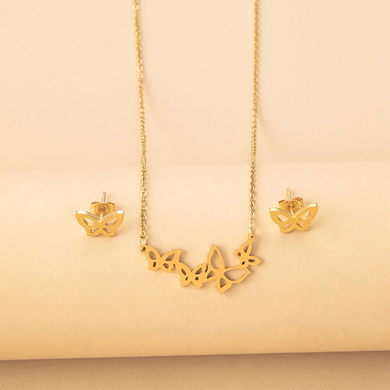 Baru Anti Karat Lucu Kupu-Kupu Pejantan Anting Liontin Kalung Wanita Set Perhiasan