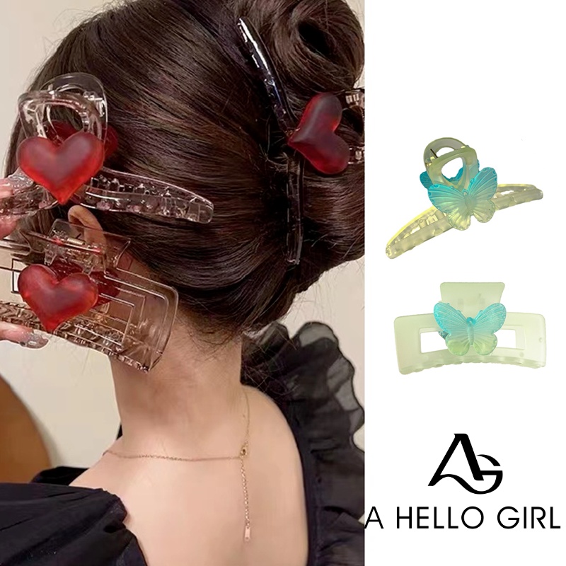 Ahellogirl Fairy Butterfly Hair Clip Korea Elegan Temperamen Klip Hiasan Kepala High-end Sense Clip All-match Kepala Belakang Hiu Klip Perempuan