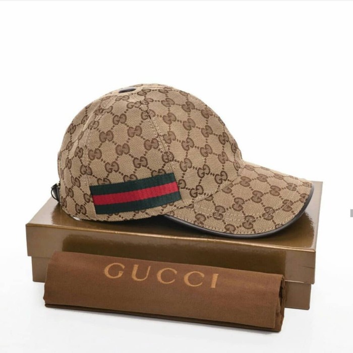 Gucci Web Stripe GG Logo Baseball Cap Brown 100% original