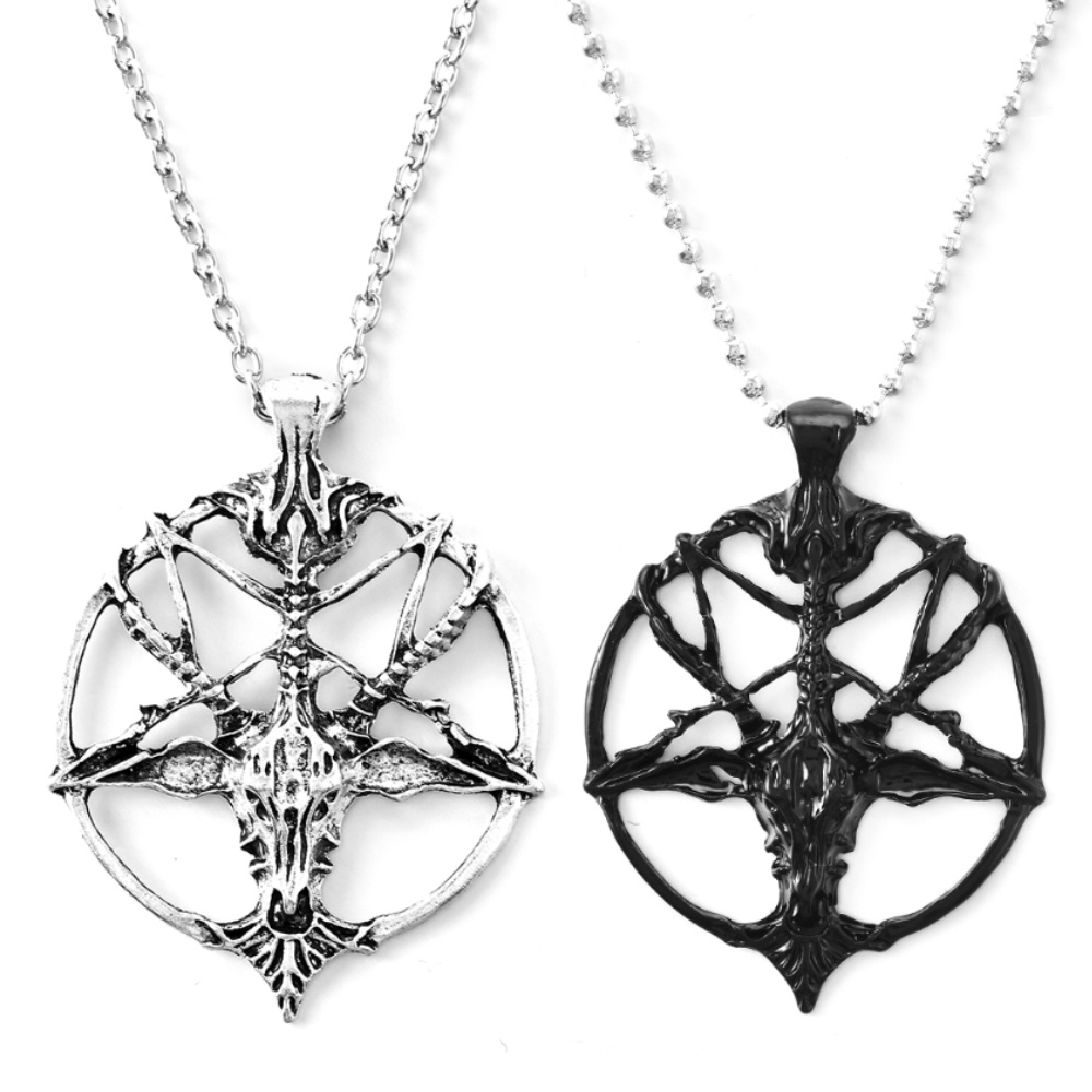 Vintage Pan Dewa Tengkorak Liontin Gothic Kalung Pria Fashion Pentagram Kepala Kambing Unisex Keberuntungan Alloy Necklaces Jewelry