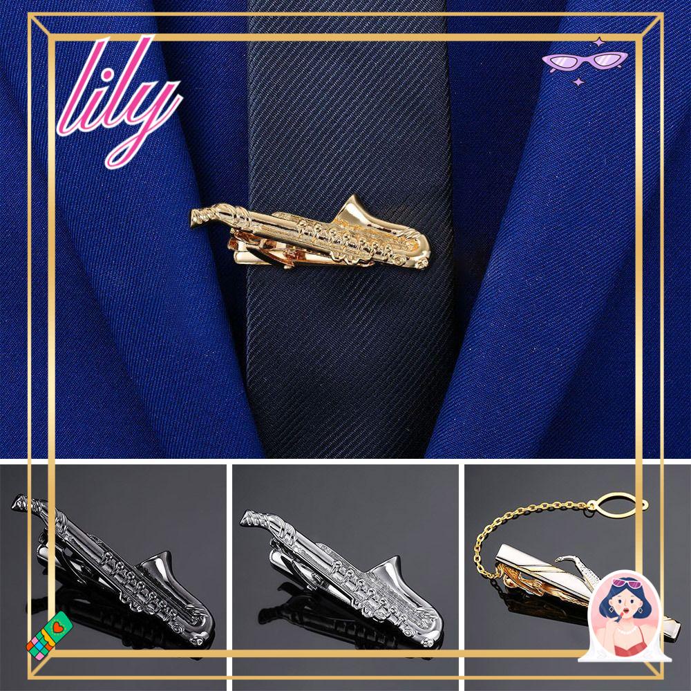 Lily Tie Clip Perhiasan Formal Dasi Clasp Tie Pin Bar Clasp Aksesoris Dasi Saxophone Tie Clip