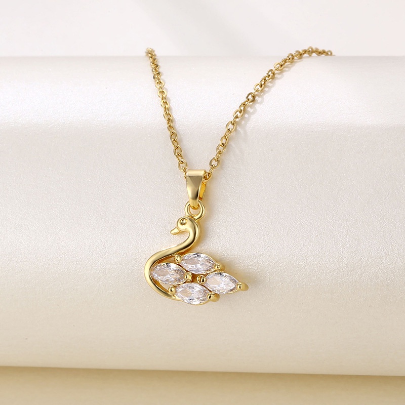 Fashion Kalung Emas Asli Kadar 375 Wanita Korea Zirkon Hias Swan Liontin Hadiah Pacar XL23023