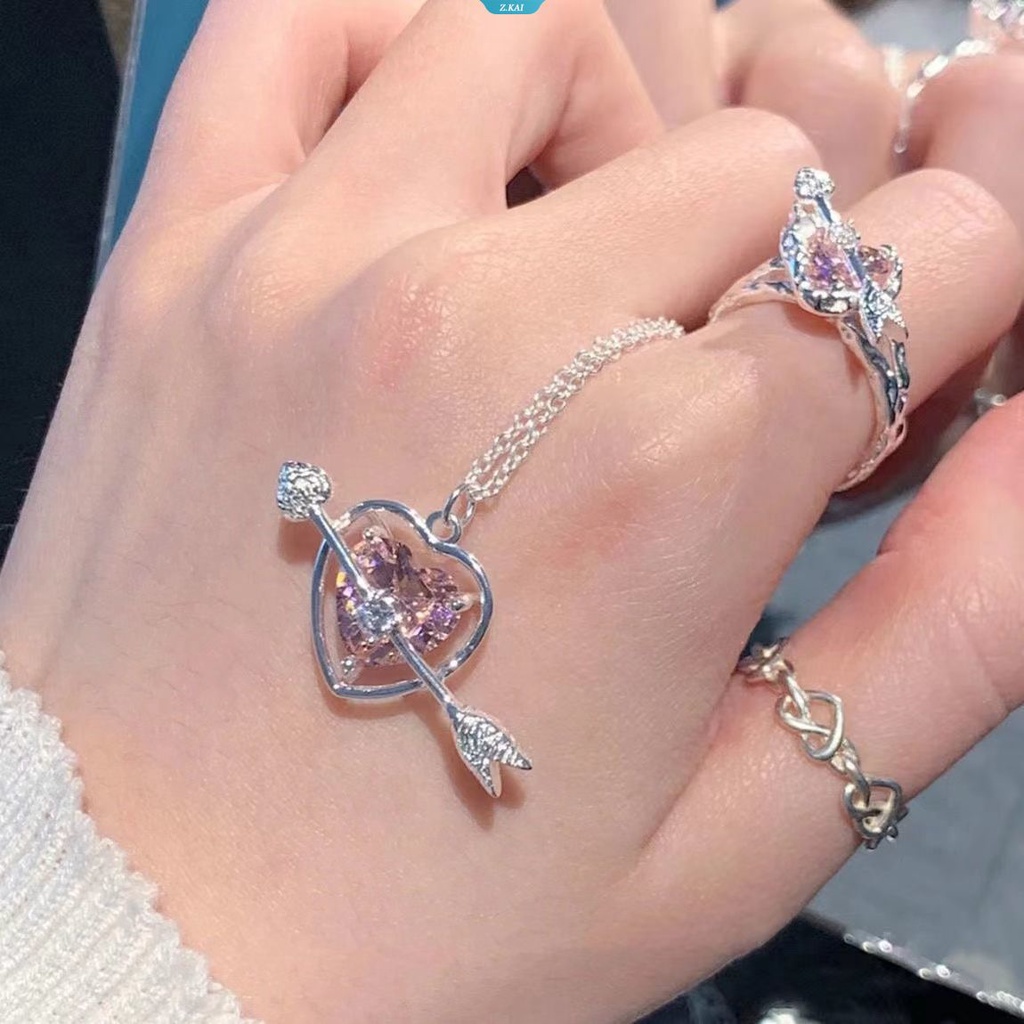 Nonoyes Fashion Cupid Eros Panah Hati Liontin Kalung Desain Sederhana Kristal Kalung Untuk Wanita Cinta Romantis Perhiasan Hadiah [ZK]