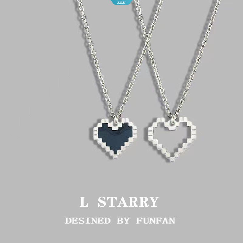 Cinta Hati Puzzle Anti Karat Kalung Wanita/ Pria Mosaik Hitam Jantung Cut-out Pixel Peach Heart Pendant Necklace Jewelry [ZK]