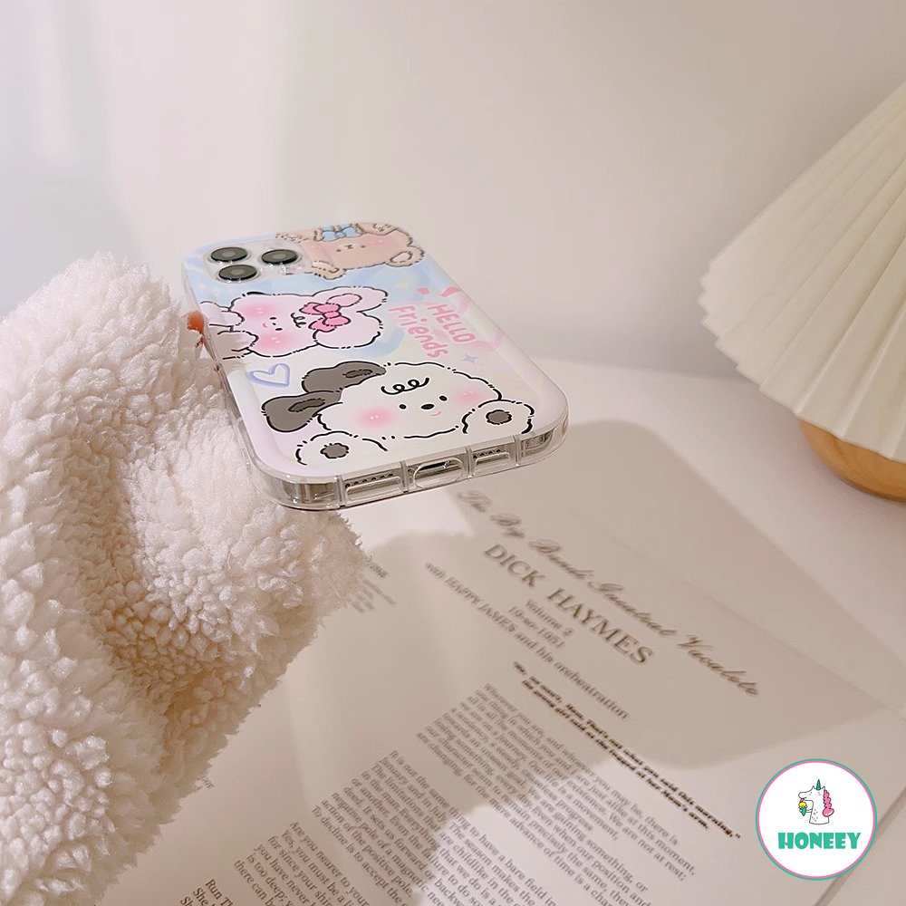 IPHONE Cute Bear Rabbit Phone Case Kompatibel Untuk Iphone11 12 13 14 Pro Max 14plus Transparan Anti-Drop Lembut TPU Penutup Belakang