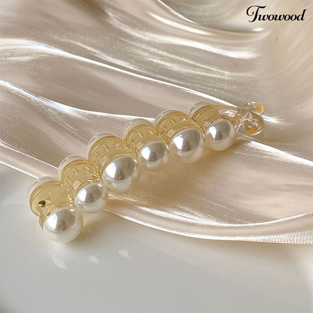 Twowood Ponytail Holder Cross Teeth Non-slip Faux Pearl Decor Anti Patah Anti-Retak Rambut-fixed Banana Clip Curled Ponytail Barrette Aksesoris Rambut