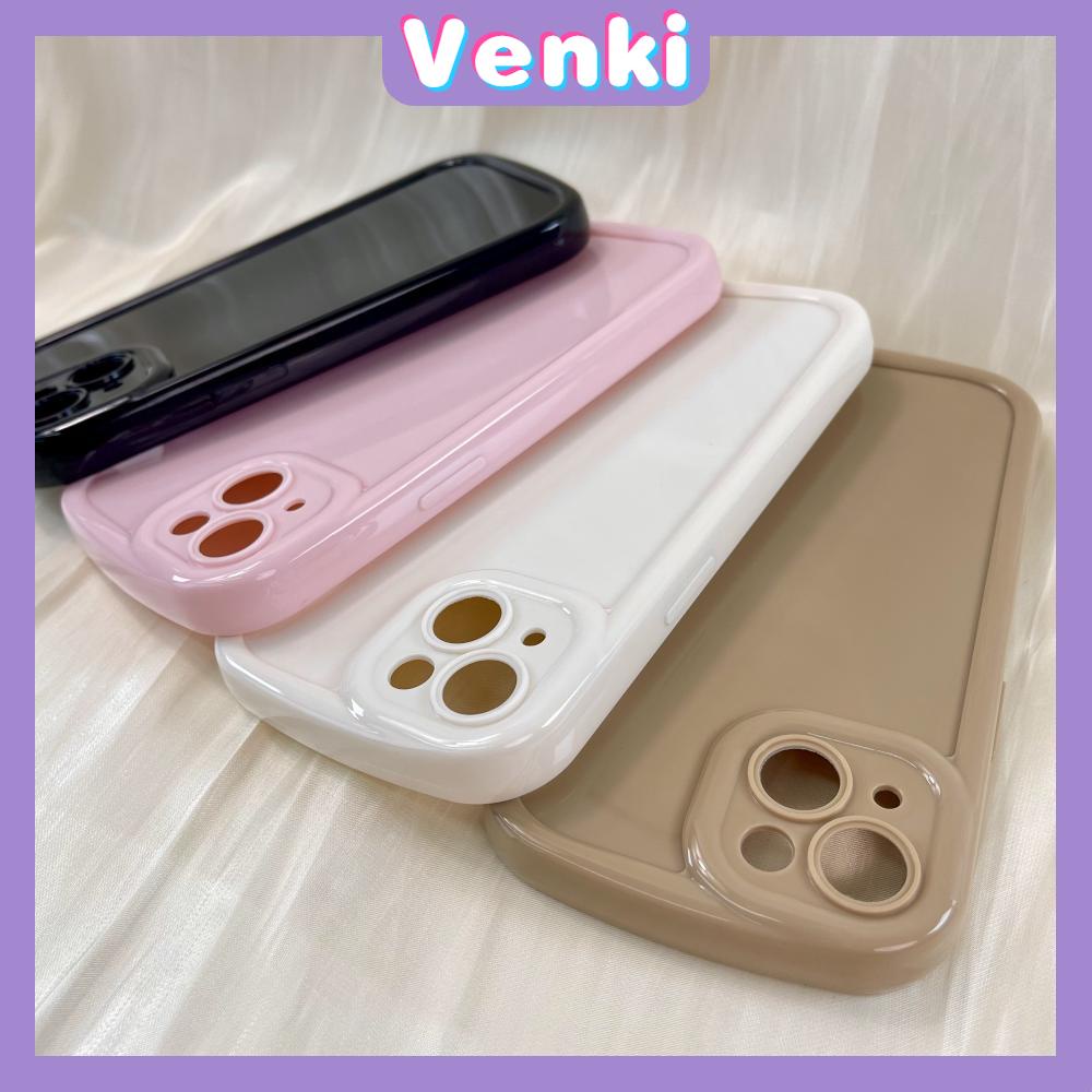 VENKI - Untuk iPhone 14 Pro Max iPhone Case Gloss Cream Warna Sedang Lucu Airbag Shockproof Case Perlindungan Kamera Pink Putih Hitam Kompatibel dengan iPhone 13 Pro max 12 Pro Max 11