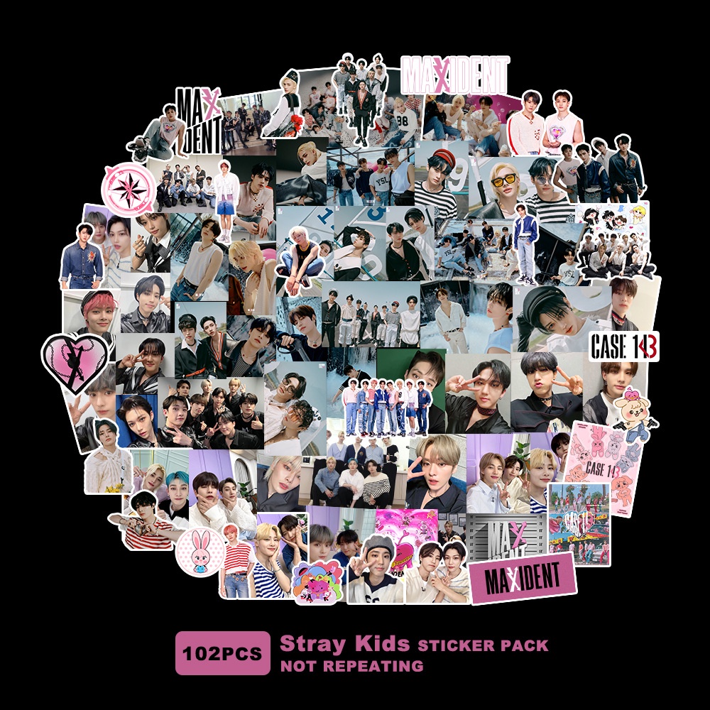 90-102pcs /set STRAY KIDS Stiker 5-bintang Laptop Ponsel Bagasi DIY Dekorasi Straykids Tahan Air Pasta